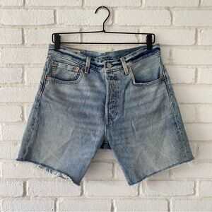 Levi's 501 '93 Denim Jean shorts Premium Big E Men’s 31 button fly blue frayed
